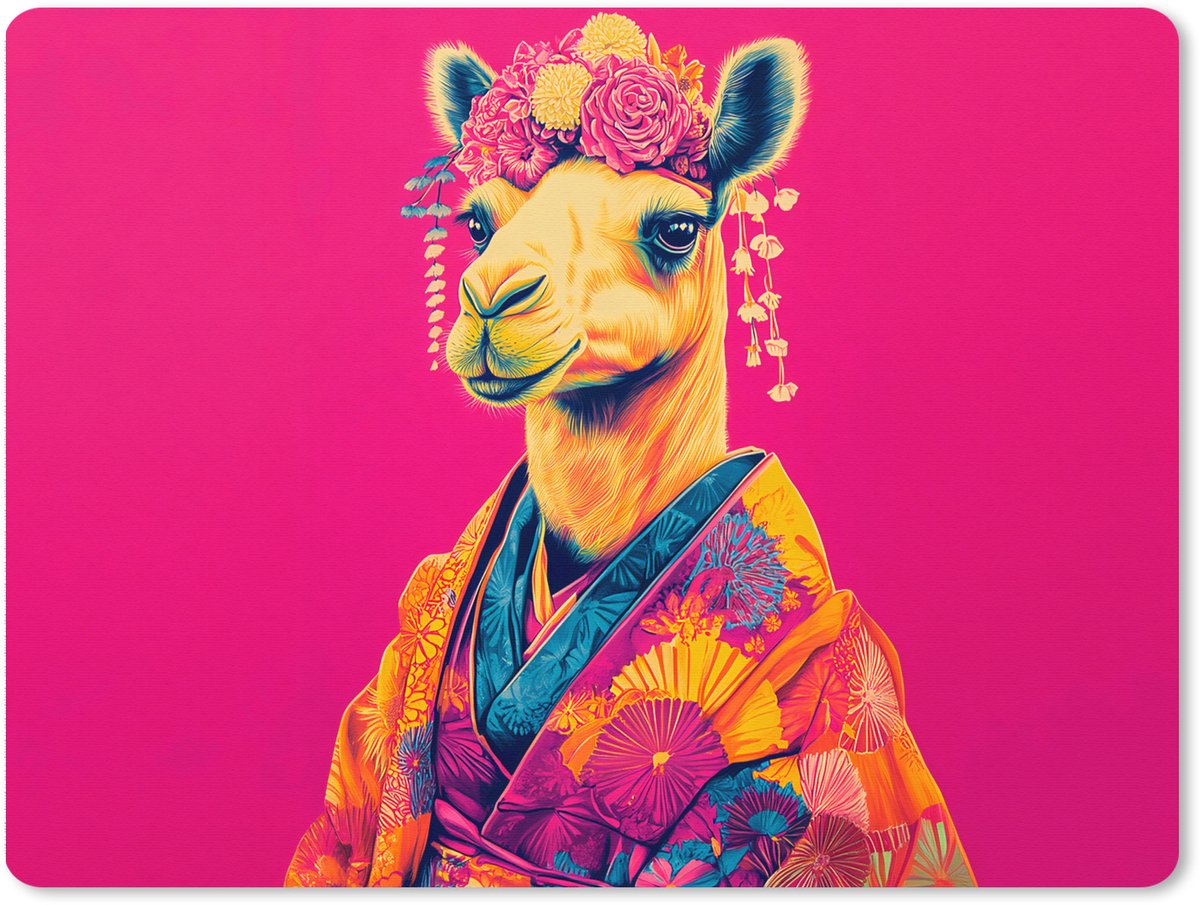 Muismat XXL 80x60 cm - Bureau onderlegger - Bureau mat Kameel - Bloemen - Kimono - Waaiers - Bureaumat - Gaming mousepad xl - Bureaulegger groot - Computer deskmat