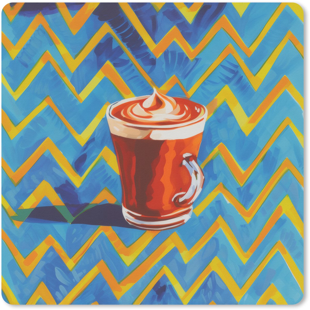 Muismat XXL 40x40 cm - Bureau onderlegger - Bureau mat Mok - Koffie - Zigzag - Slagroom - Bureaumat - Gaming mousepad xl - Bureaulegger groot - Computer deskmat