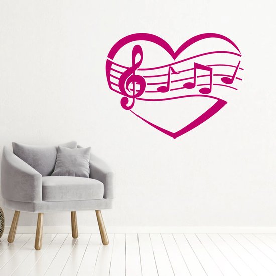 Notes de Musique en coeur - Marron clair - 60 x 45 cm - Salon bébé et crèche - Sticker mural