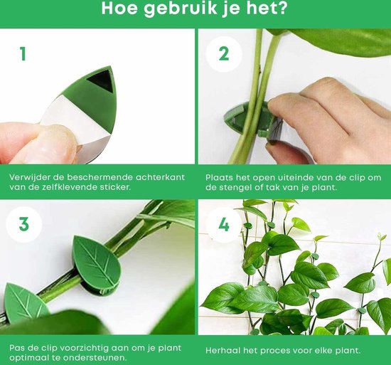 Pinces pour plantes - 50 pièces - Support pour plantes - Forme de feuille - Guide pour plantes grimpantes - Attache - Support pour plantes - Réutilisables - Pinces de Jardin - Pinces autocollantes pour plantes