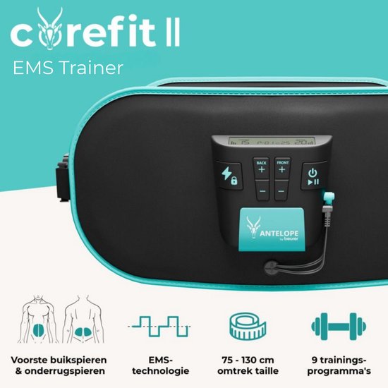 Antelope Corefit II EMS Trainer – Elektrische Buikspiertrainer & Rugspiertrainer – 9 Programma’s – Instelbare intensiteit - Taille 75–130 cm – Incl. Batterijen – Voor Mannen & Vrouwen – 3 Jaar Garantie