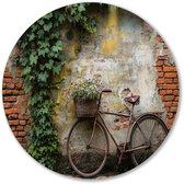 Vintage fiets met bloemenmand - Fiets muurcirkel - Wandpaneel object - Realisme - Dibond wandcirkel - Schilderijen - muurcirkel aluminium 60x60 cm