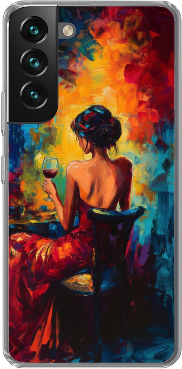 Telefoonhoesje Geschikt voor Samsung Galaxy S22 hoesje - Wijn - Vrouw - Sfeervol - Kleurrijk - Siliconen Telefoonhoesje Telefoonhoesje
