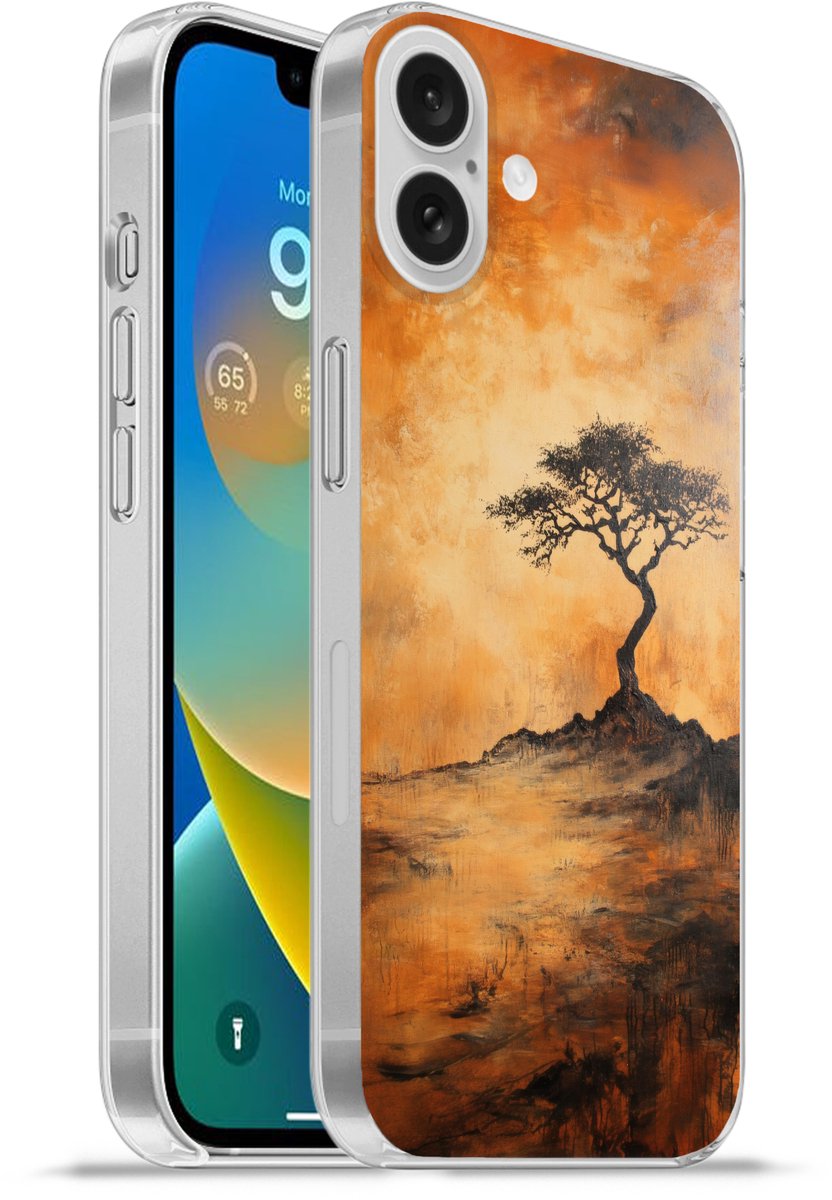 Telefoonhoesje Geschikt voor Apple Iphone 16 Plus hoesje - Boom - Landschap - Oranje - Siliconen Telefoonhoesje Telefoonhoesje