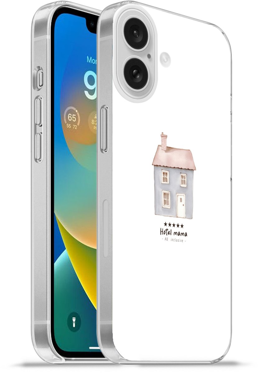 Telefoonhoesje Geschikt voor Apple Iphone 16 hoesje - Lichtblauw - Huisje - Mama - Tekst - Siliconen Telefoonhoesje Telefoonhoesje