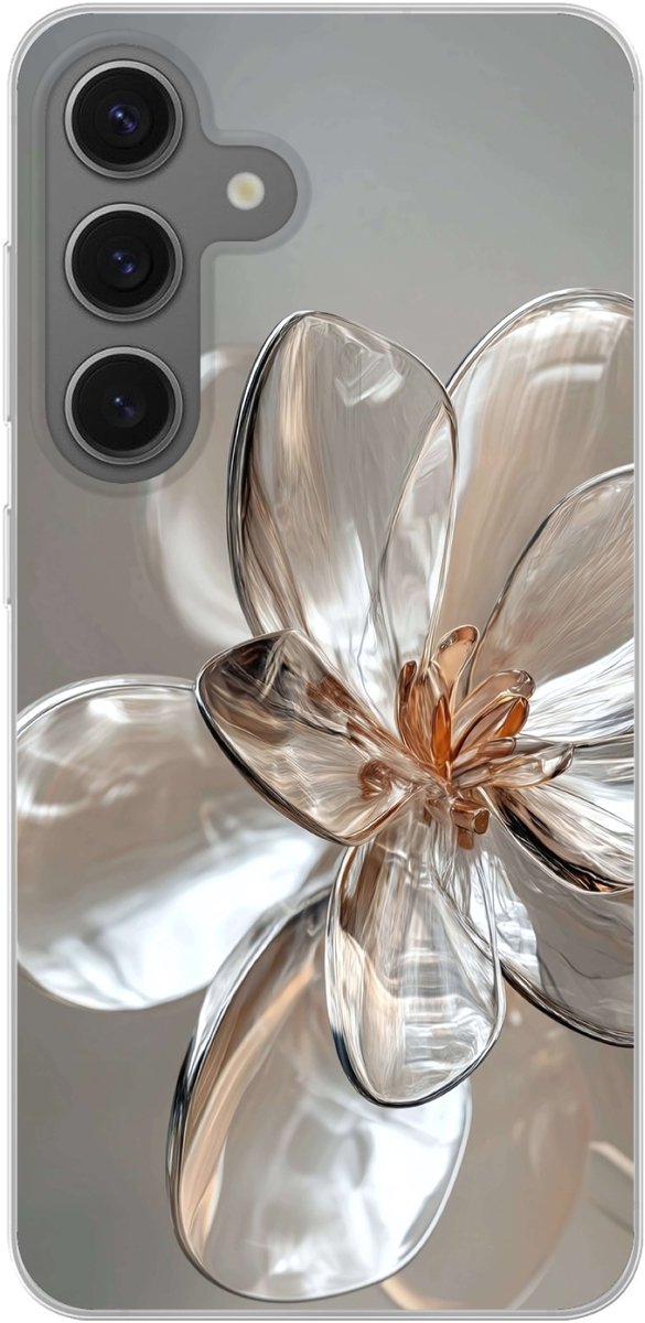 Telefoonhoesje Geschikt voor Samsung Galaxy S25 hoesje - Bloem - Glazen - Doorzichtig - Siliconen Telefoonhoesje Telefoonhoesje