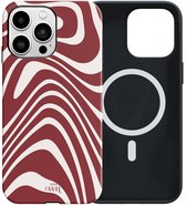 xoxo Wildhearts siliconen hoesje geschikt voor iPhone 14 Pro Max MagSafe hoesje - Boogie Wonderland Red - Double Layer - Magnetisch telefoonhoesje - Magneet case - Backcover met dubbele bescherming - Golvenprint - Golvend patroon - Rood