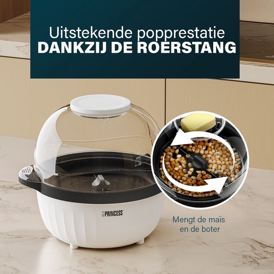Princess 292980 Popcornmaker - Popcornmachine 450w - Transparant deksel - Serveerschaal - Rond - Knapperige en gezonde popcorn - met maatbeker - met smeltplaat voor boter - olie toevoegen mogelijk - Kinderfeestje — afbeelding 3