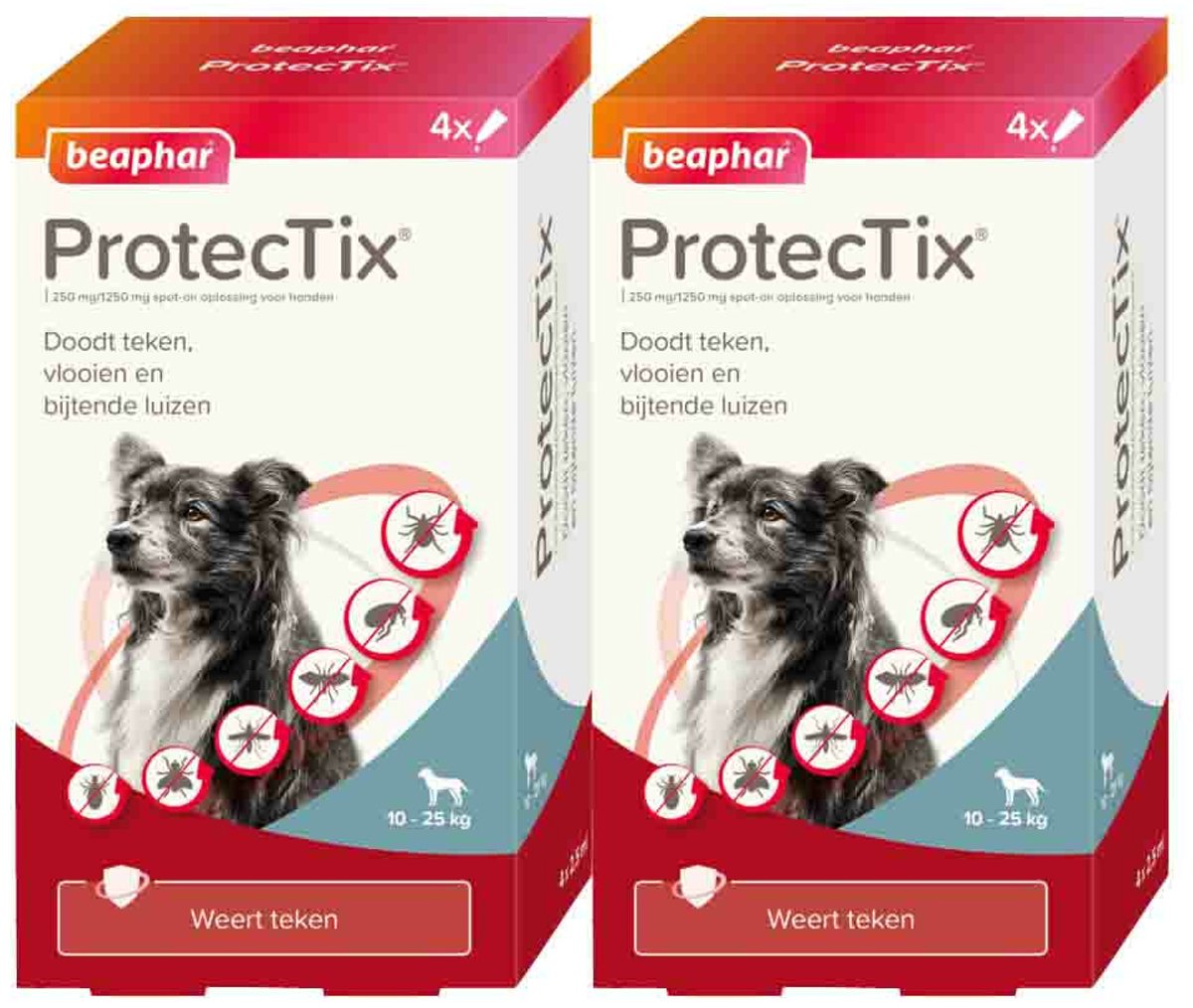 Beaphar ProtecTix Hond Anti Vlo & Teek 10-25 kg - 2 x 4 pipetten - Voordeelverpakking