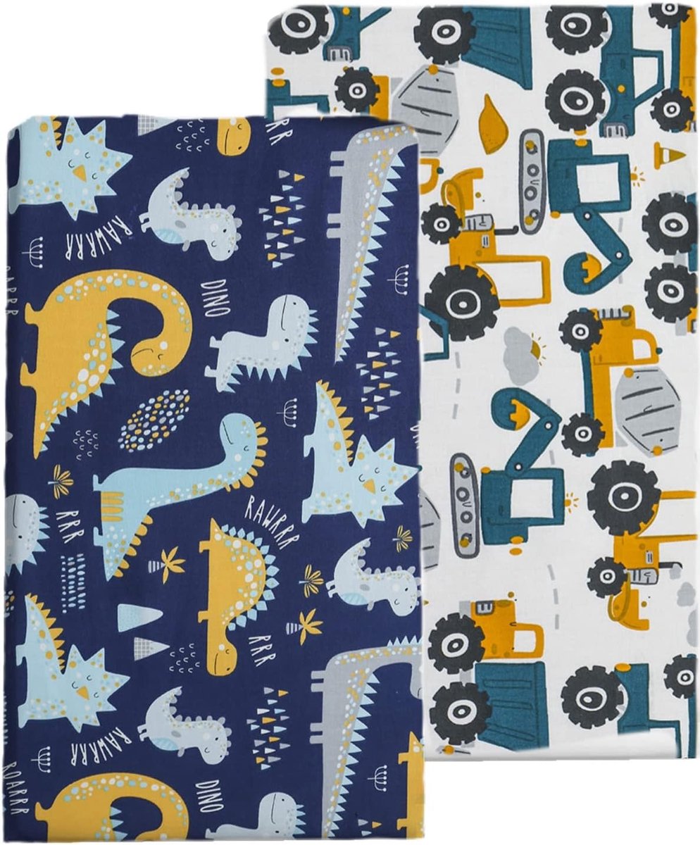 Image of 2x Hoeslakens voor Kinderbed 140x70 cm Dinosaurus Design Gemaakt van 100% Zacht Katoenen Jersey Geschikt voor Matrassen tot 15 cm Hoog