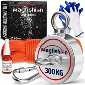 Magfishion Dubbelzijdige Magneetvissen Set 300 KG - Vismagneet - 20 Meter Lang Touw + Karabijnhaak met Schroefsluiting - Handschoenen - Borgmiddel - Magneetvissen Starterspakket - Magneet Vissen - Outdoor - Magneetvissen Kinderen
