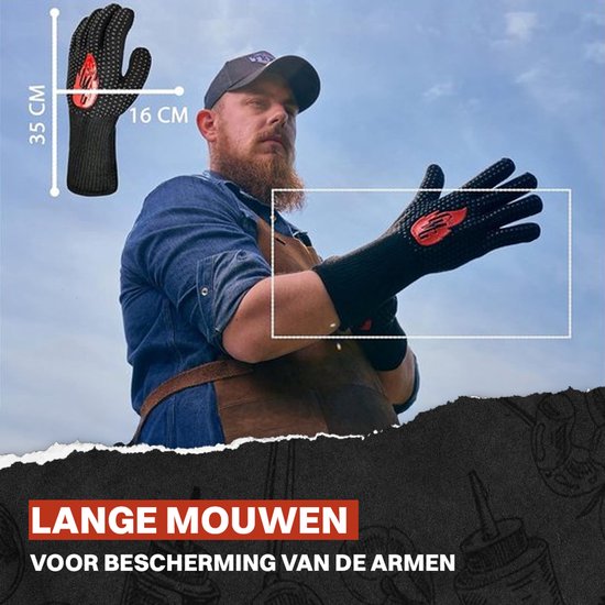 Grill Master Gloves BBQ Handschoenen Hittebestendig tot 800°C - Ovenhandschoenen - Ovenwanten - Barbecue Handschoenen - Papa Cadeau Voor Mannen - Vaderdag – Aramid - 2 stuks