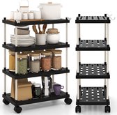 COSTWAY Rolwagen met 4 niveaus, serveerwagen met wielen en afneembaar dienblad, multifunctionele wagen, keukenwagen, opbergwagen voor keuken, badkamer, 40 x 26 x 84 cm, wit