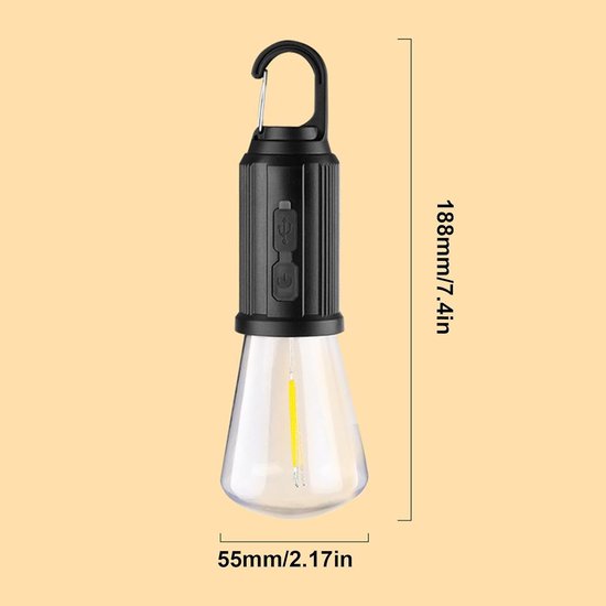 Camping hanglamp - LED Kampeerlamp met karabijnhaak - USB oplaadbaar - LED Tentlamp - Survival - Noodlamp - Benson — afbeelding 2