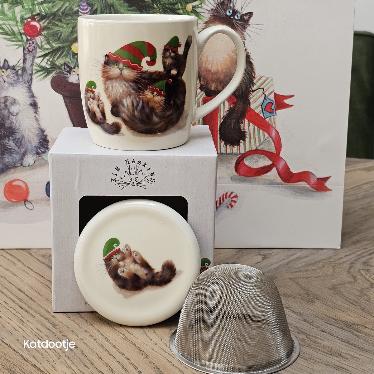 Katdootje - Theeset - Mok - Katten met kerstmutsen