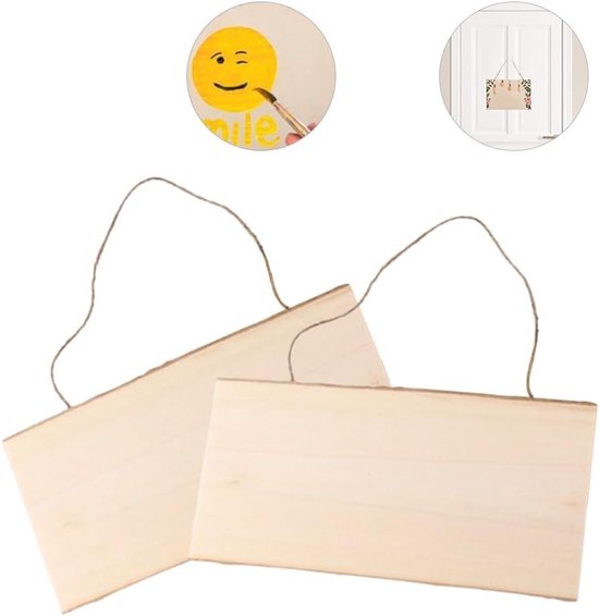 Onafgewerkt houten bord, 12 stuks, hangend houten bord met 2 gaten en jute touw, blanco houten borden, onafgewerkt blanco houten bord, rechthoekig hangend houten bord, hangend houten bord met touw