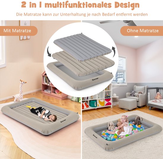 COSTWAY Opblaasbaar kinderbed, 2 in 1 reisbed met matras, luchtmatras