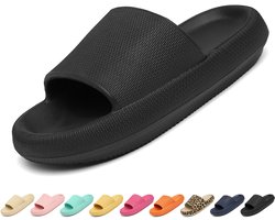 Geweo - Slippers Heren Dames - EVA Badslippers Unisex - Verdikte - Lichtgewicht - Super Zacht aan je Voeten - Anti-Slip en Stevig Voetbed - Anti-lawaai - Zwart - Maat 40/41