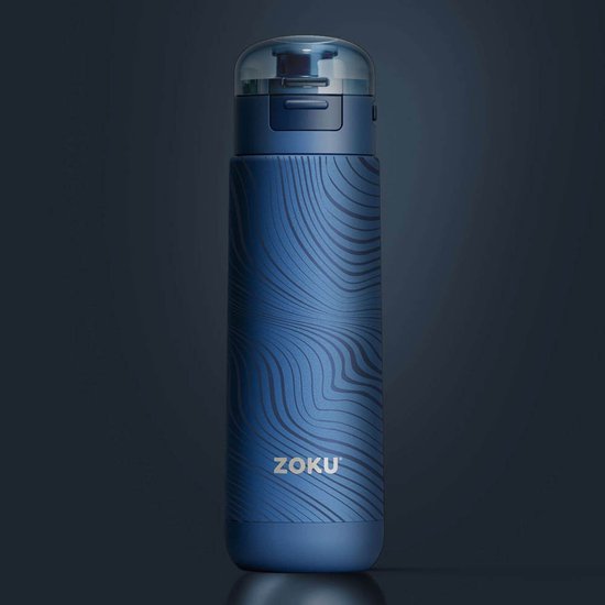 Tasse thermos, 0,5 L, acier inoxydable/polypropylène, sans BPA, Blauw avec impression - Zoku