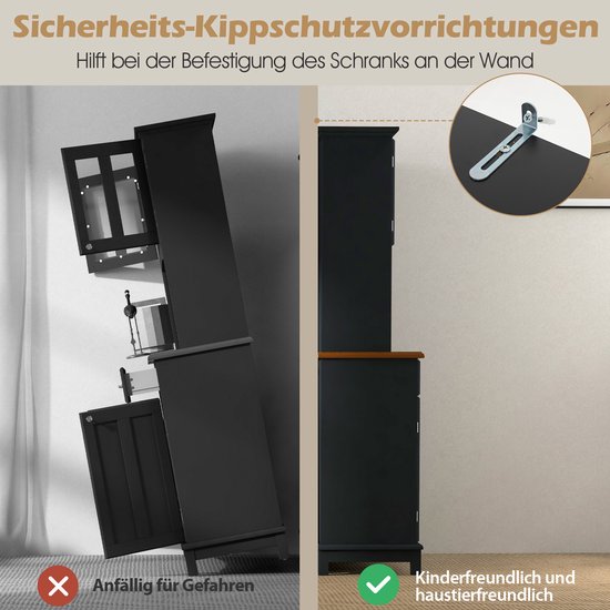 HOLTICO keukenkast met werkblad, hoge kast keukenbuffet buffetkast, eetkamerkast, voorraadkast met deuren en planken voor eetkamer, wasruimte, woonkamer, Blauw