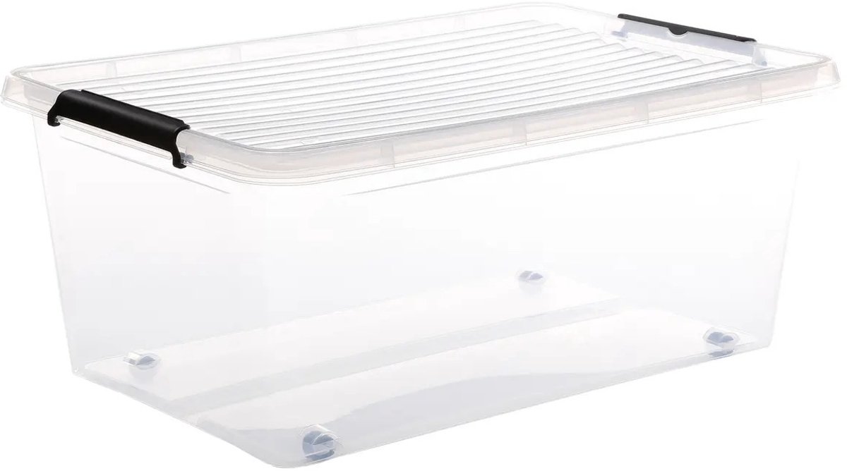 5Five opberg kist met deksel - Clip Box - 40 liter - 58 x 39 x 25 cm - kunststof - transparant