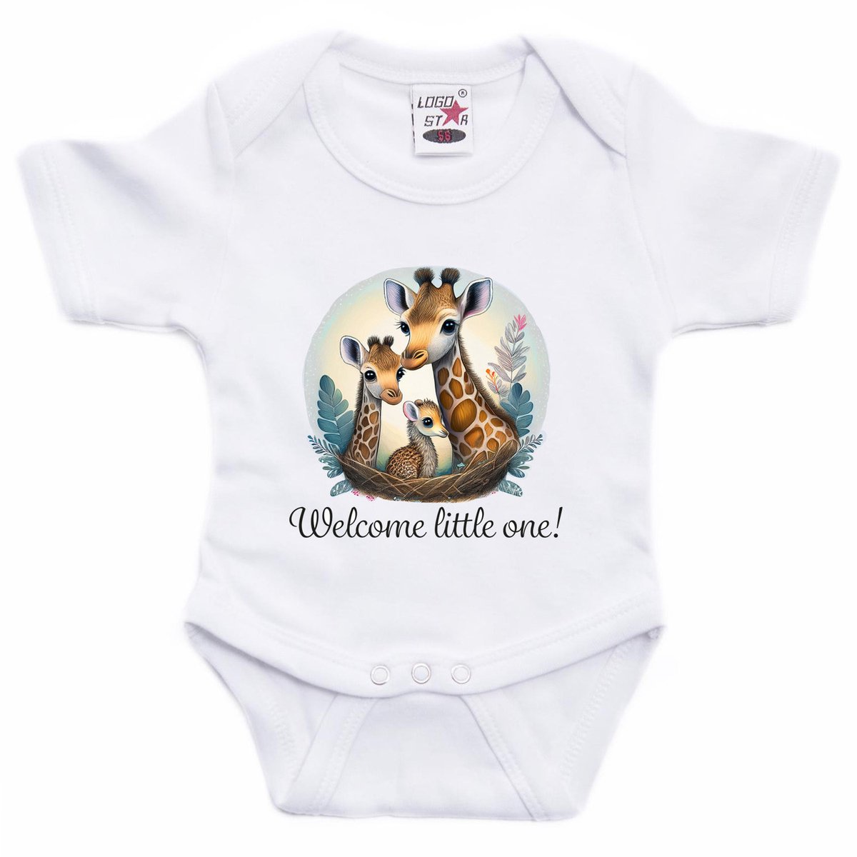 Bellatio Decorations Baby rompertje - welkom kleintje - baby giraf - wit - kraam cadeau - babyshower - cadeau romper 80