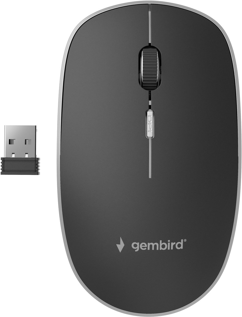 Gembird draadloze USB muis met 4 knoppen - 800-1600 DPI / zwart