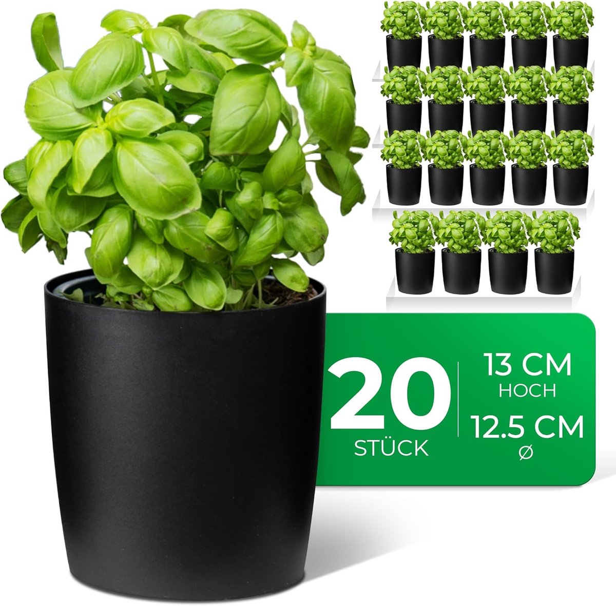 Novaliv Stijlvolle Set van 20 Zwarte Plastic Kruidenpotten voor Elke Vensterbank, Verse Keukenkruiden, Kruidentuin voor de Keuken, Kruidenbed voor Binnen, Kamerplanten, Plantenpot, Plantenkom