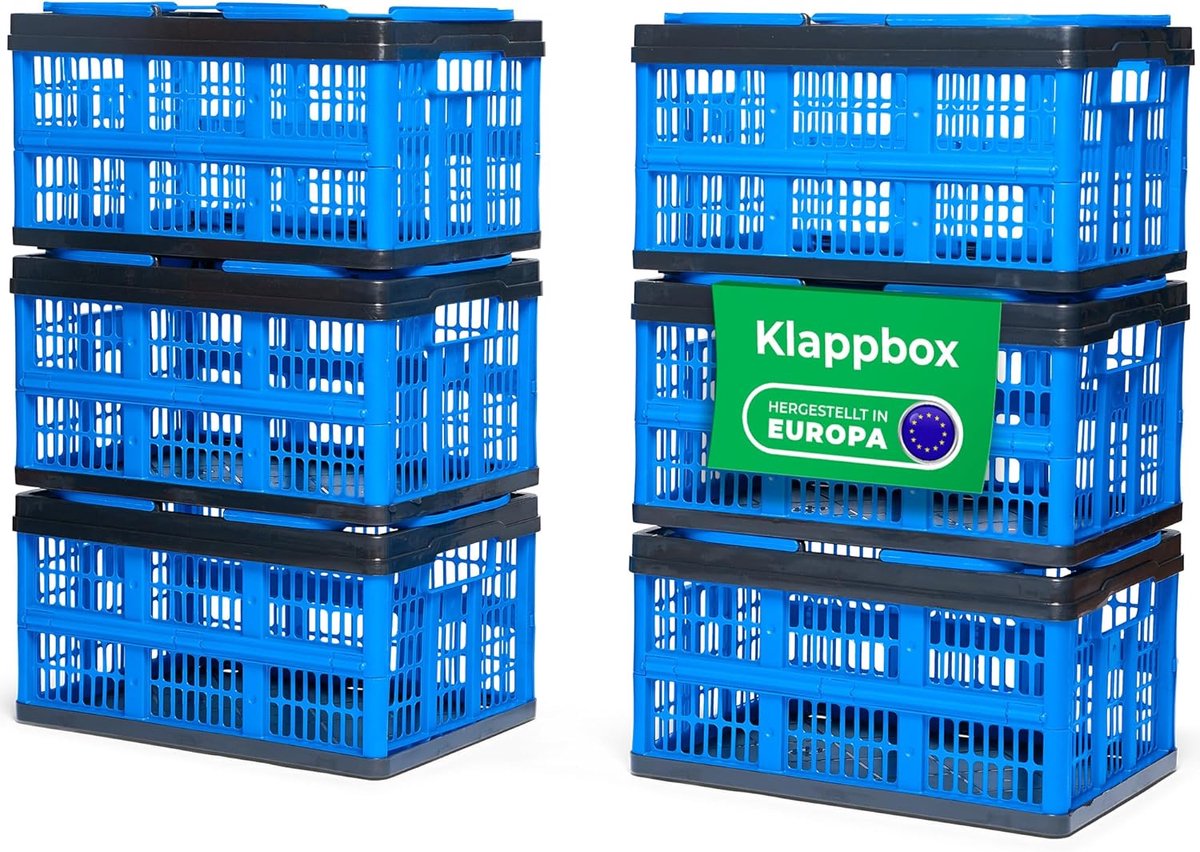 Novaliv Opvouwbare Box Blauw Set van 6 - 16L Opvouwbare Mand met Handvatten - Veelzijdige Boodschappenmand - Praktische Opbergdoos