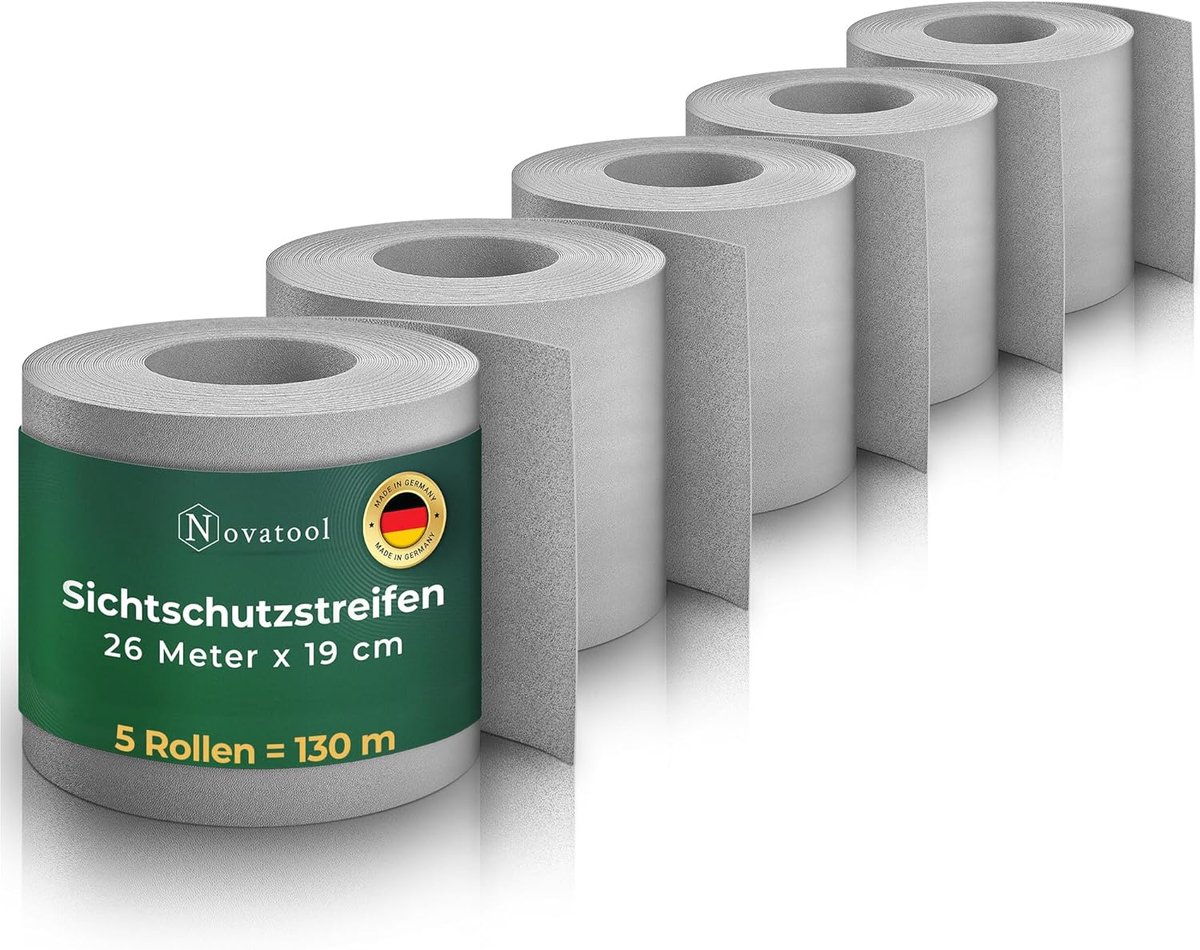 Novatool Premium PP 130m rollen Duurzame privacy strips voor dubbelstaafmat hekwerk raam grijs voor 50 rijen staafmat hekwerk privacy strips extra stabiel UV-bestendig privacy scherm tuin
