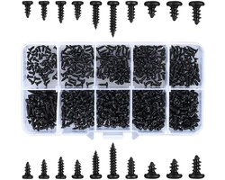 Zelftappende schroeven - Kruiskop zelftappende schroeven - Koolstofstaal Zwarte ronde kop houtschroeven - Voor kunststof Hout Zacht Metaal - M2 M2.3 M2.6 M3 - 500 stuks