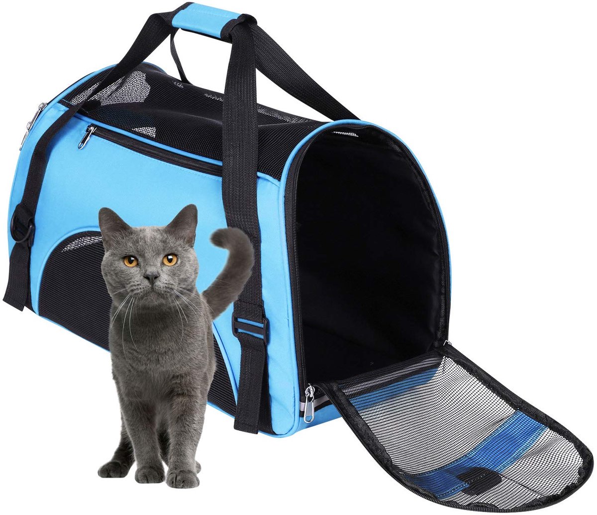 Ibenzoa® Ademend en Comfortabel Huisdier Draagtas met Verstelbare Schouderriem en Opbergvak, Geschikt voor Katten en Honden