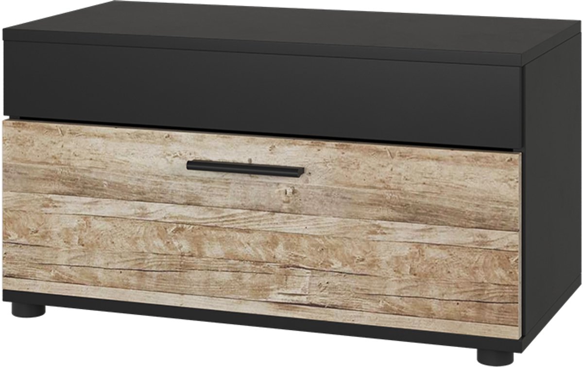 Vicco Berno Woonkamerkast – 70.8 x 38.9 cm met scharnierende deur Eik zwart/zand Zwart/Zand eik
