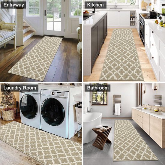 Tapis de couloir moderne antidérapant Ibenzoa® pour couloir, Cuisine et salon, beige, 60 x 180 cm