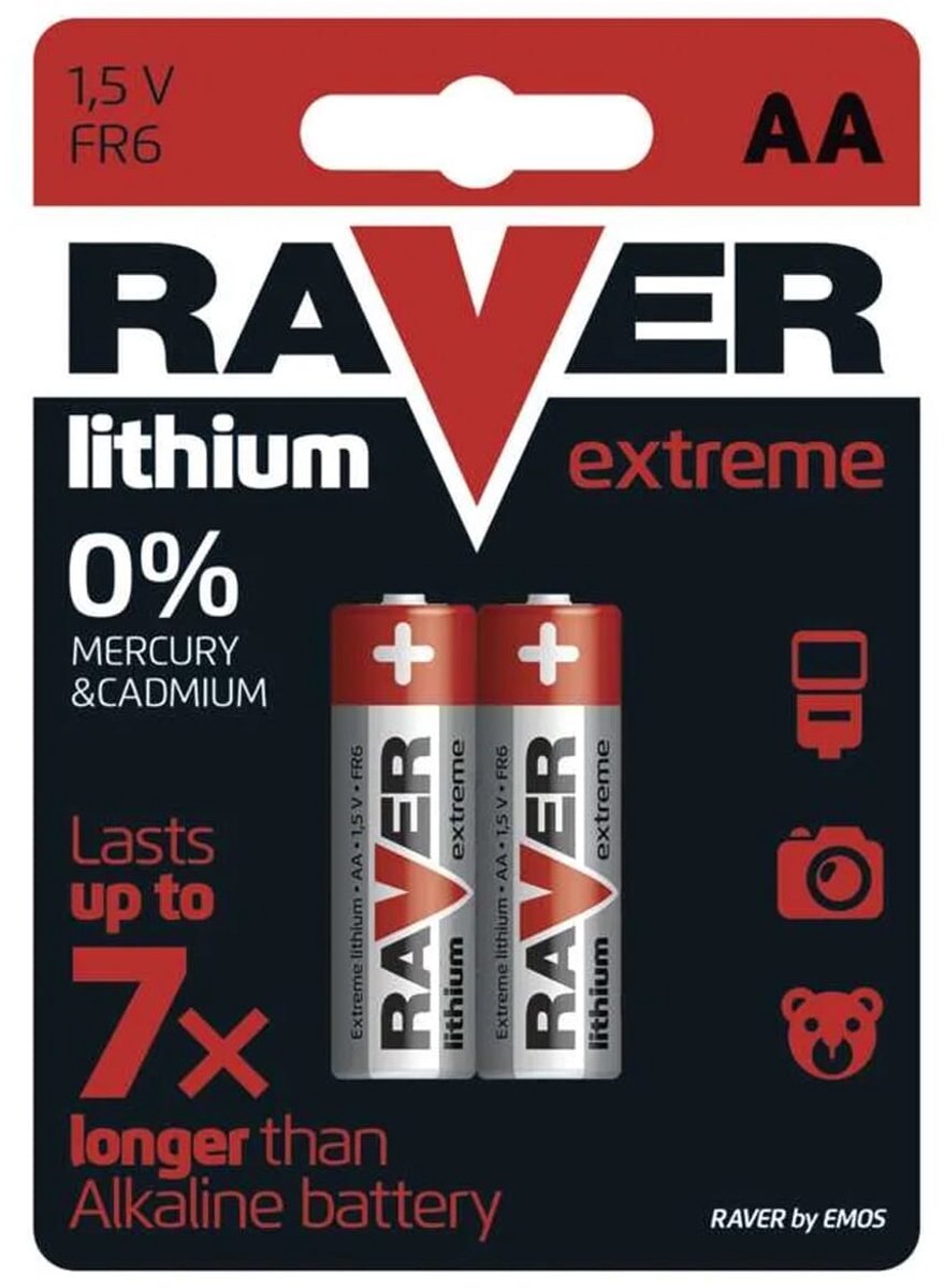 Raver Lithium Batterijen AA - Penlite FR06 - 1.5V - Blister van 2 stuks