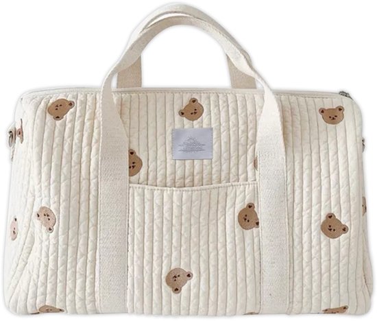 Luxegoed® Luiertas Schoudertas – Verzorgingstas voor Baby – XL Luiertas met Kinderwagenhaken & Schouderband – Beertje Design – Ruime Opbergvakken – Unisex Baby Tas