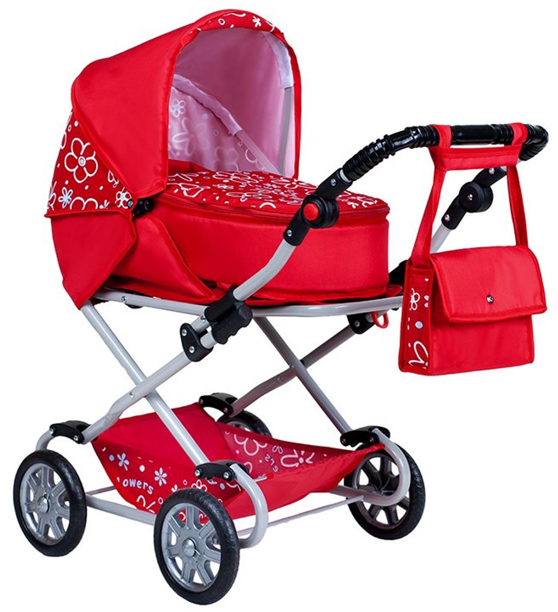 NEW BABY - Kinderwagen - 2-in-1 kinderwagen rood metaal - poppenwagen - speelgoedwagen - verstelbare duwstang - lichtgewicht