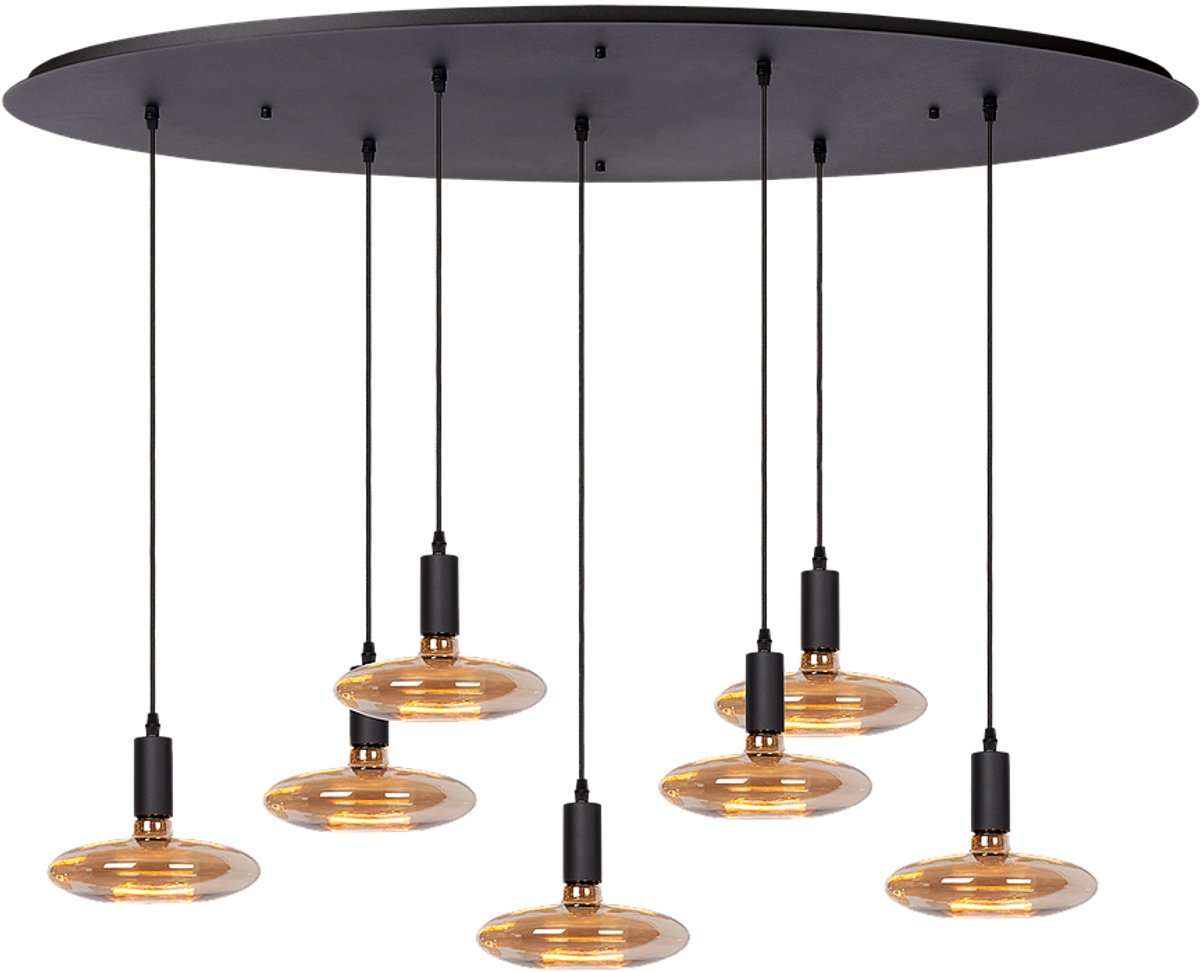Atmooz Yoki 7 Hanglamp – 125x55 cm – Zwart – Incl. Floating Ufo – E27 – Ovale Plafondplaat – Designlamp