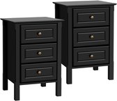 Set de 2 tables de chevet avec 3 tiroirs, sommier tapissier, table de chevet, table d'appoint, table de canapé stable, meuble console pour chambre et salon, noir