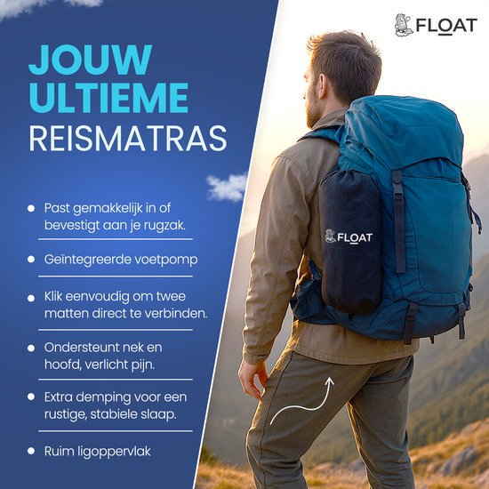 FLOAT Nomadic - 2 Persoons slaapmatje met voetpomp - Stevig en licht luchtbed voor de camping - 200x140x12 cm luchtmatras - Zelfopblazende slaapmat - Zwart van Merkloos — afbeelding 2