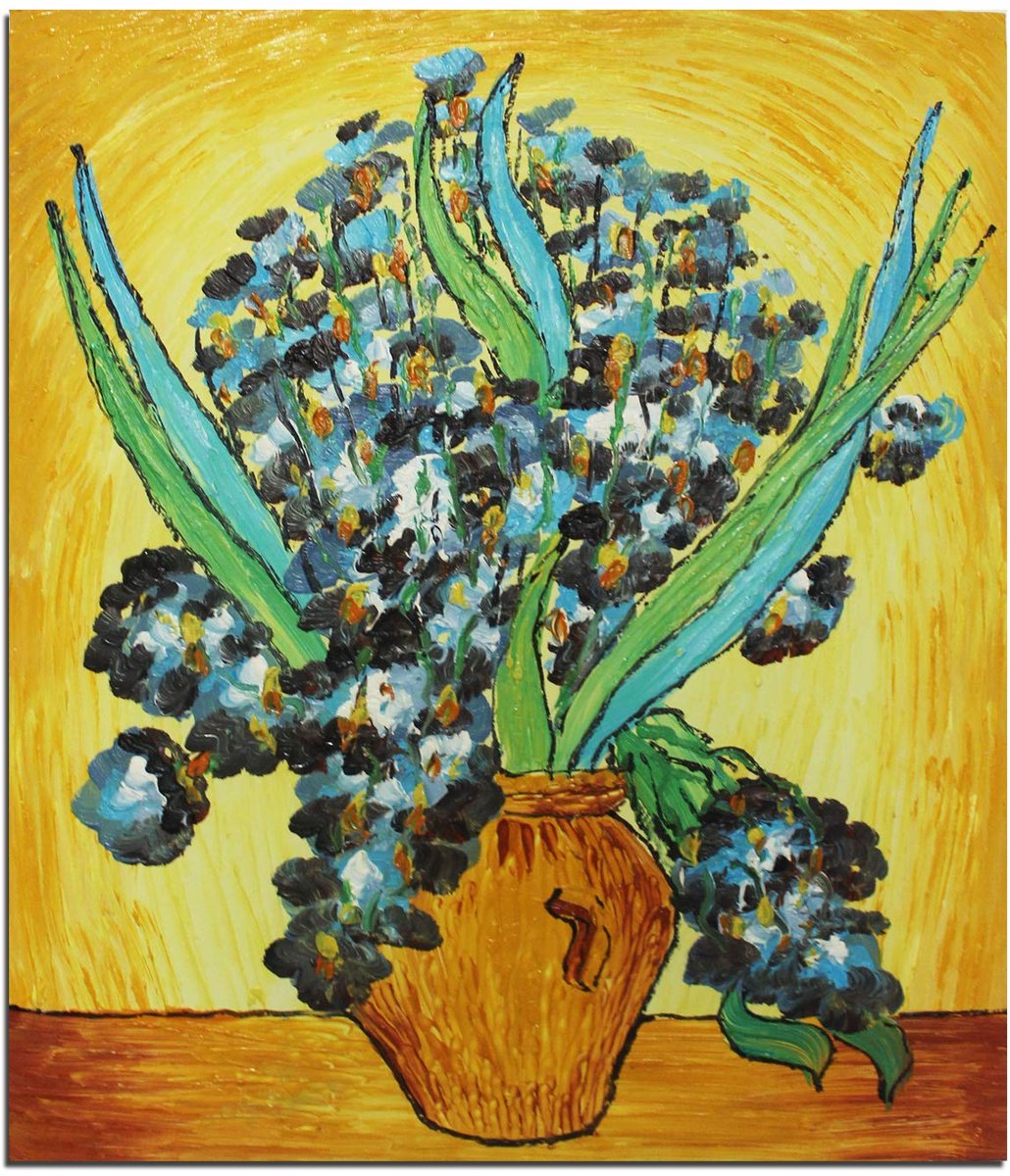 Ibenzoa Handgeschilderde Olieverf op Canvas Vincent Van Gogh Klassieke Irises Reproductie Muur Decor Ingelijst Klaar om op te hangen geel