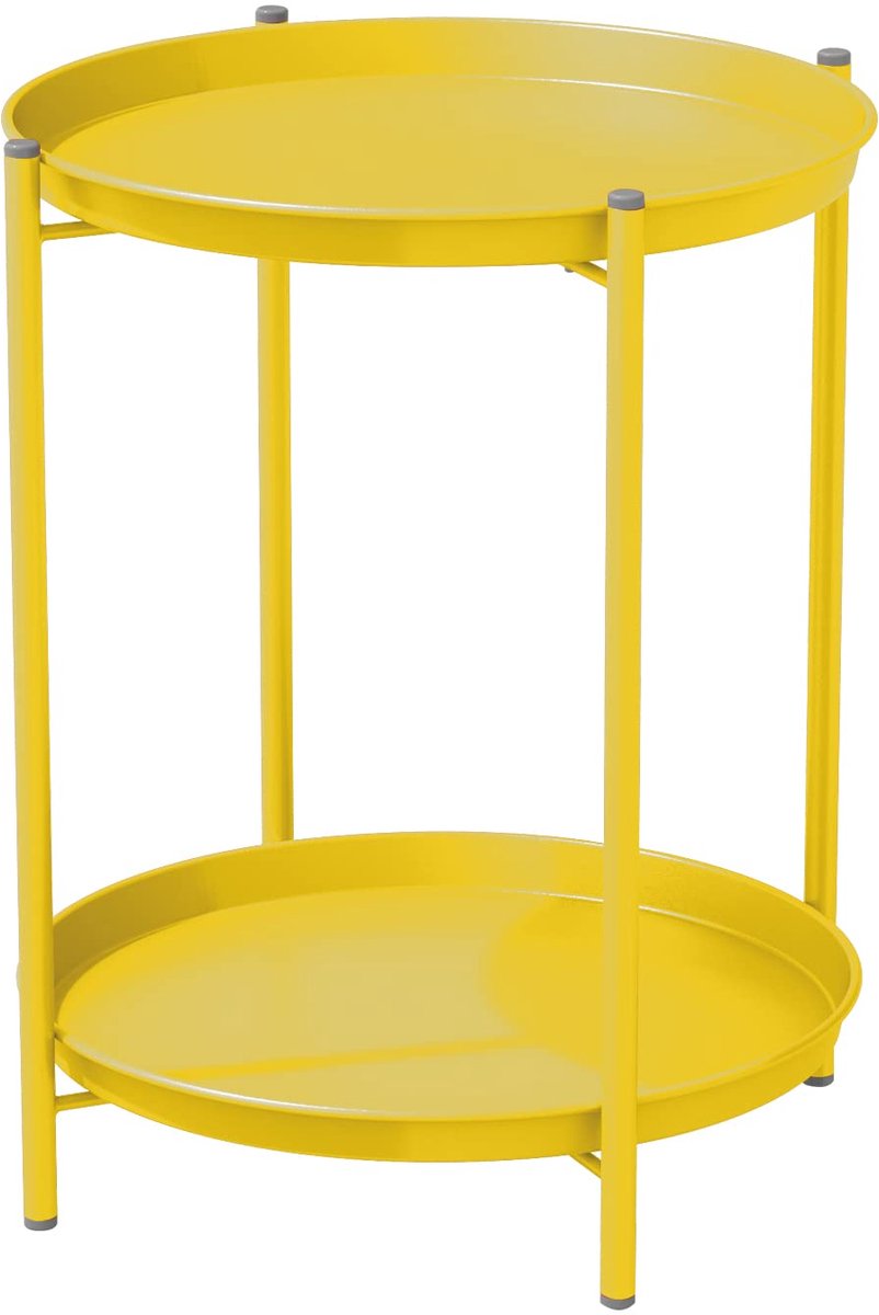 Ibenzoa® Ronde bijzettafel, 2 niveaus, metaal, 45 x 45 x 53 cm (geel)
