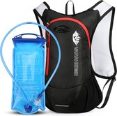 Drinkrugzak, drinkrugzak, rugzak met 2 liter drinkzak, outdoor, hardlopen, fietsen, mountainbiken, wandelen, klimmen, skiën, jacht, pouch, waterrugzak met drink, voor mannen en vrouwen, Zwart