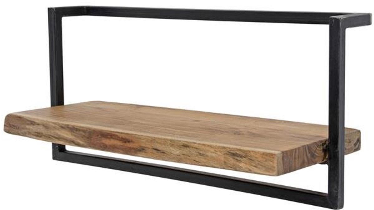 Luxe Zwevend Wandplank Hout - Muurplankje Zwevend (60 cm) - Wandplank Kinderkamer - Houten Wandplank Industrieel met Metaal - Zwevende Wandplank/ Boekenplank - Nachtkastje - Wandplanken Bruin - Muur Plank