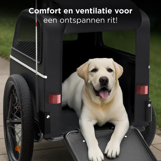TrevoPet® Hondenfietskar XL - Opvouwbare Fietskar Hond - Hondenkar met Loopplank, Veersysteem & Weerbestendig - Geschikt voor E-Bikes - 45 kg - Zwart