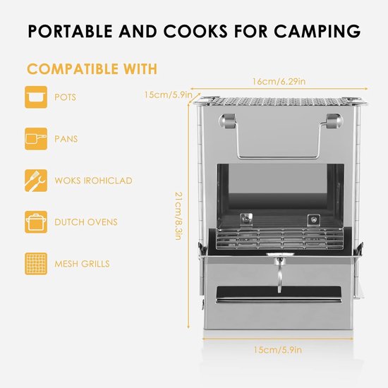 Campingkooktoestel & Mini Houtskoolbarbecue - Inklapbare RVS Houtkachel met Draagtas - Compact & Lichtgewicht voor Backpacking, Wandelen & Kamperen van Merkloos — afbeelding 3