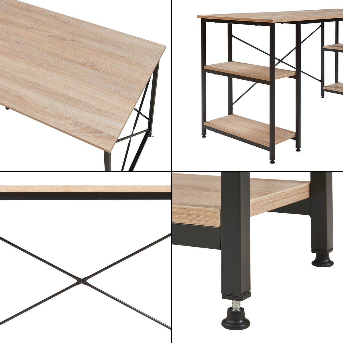 Bureau Klirurud L-vormig of recht bureau eikenkleurig en zwart [en.casa] thumbnail 3
