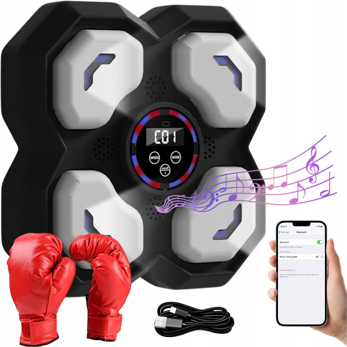 Smart Music Boksmachine, wandmontage met handschoenen