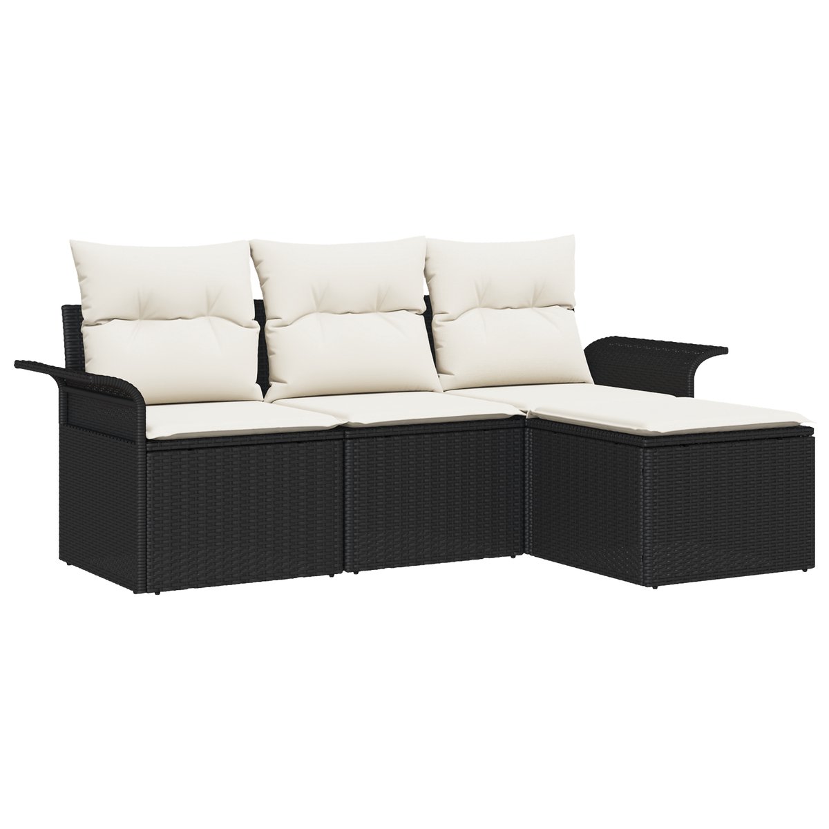 vidaXL - Tuinbank - Set - met - kussen - met - opslag - 4 - pcs - Zwart - Poly - rattan