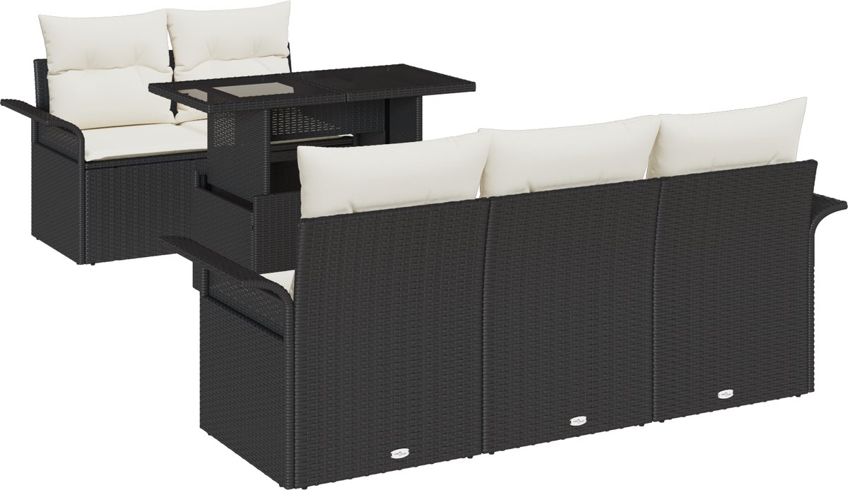 vidaXL - Tuinbank - Set - met - kussen - met - opslag - 6 - pcs - Zwart - Poly - Riet